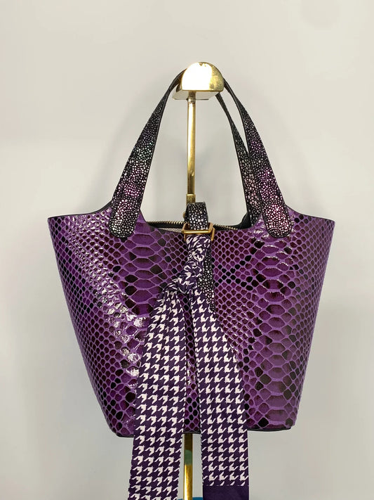 Snake Print Purple Bucket Bag
