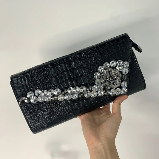 [$39.99]-Any 1 purses-Diamond-Encrusted Alligator Clutch Bag